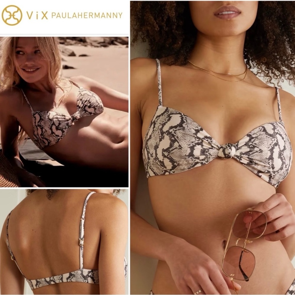 VIX PAULA HERMANNY Women’s Sz L Erin knotted snake-print bikini top NWT Beige - Picture 2 of 12